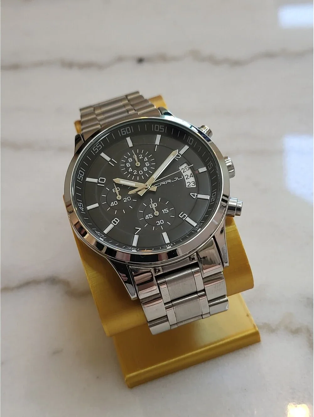 CRRJU Mens Watch Quartz Chronograph Date Watch Stainless Steel New Battery Works
